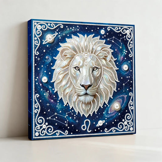 DIY Pearl Painting With Frame - Handmade Self-Adhesive Pearls - Leo (25*25cm)
