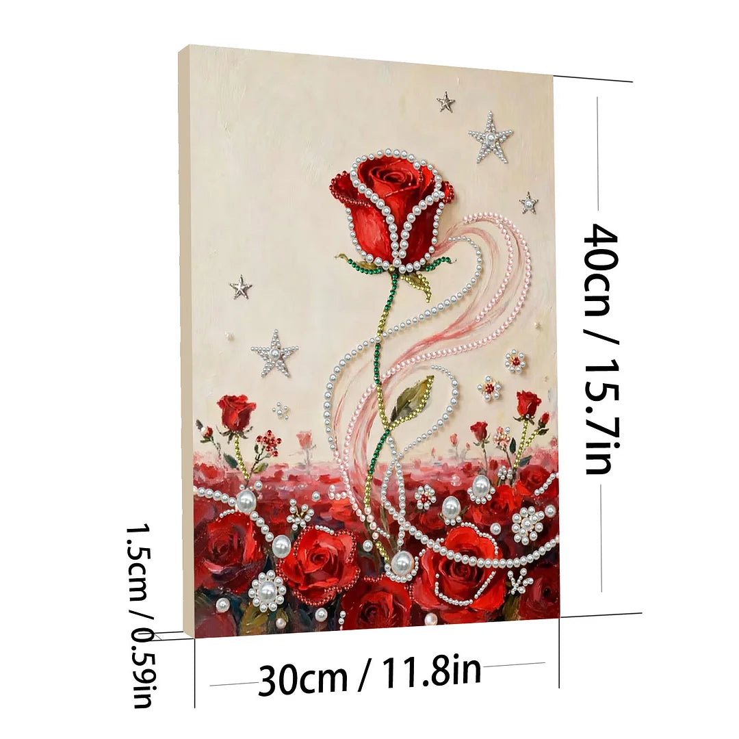 DIY Pearl Painting With Frame - Handmade Self-Adhesive Pearls - Red Rose (30*40cm) B