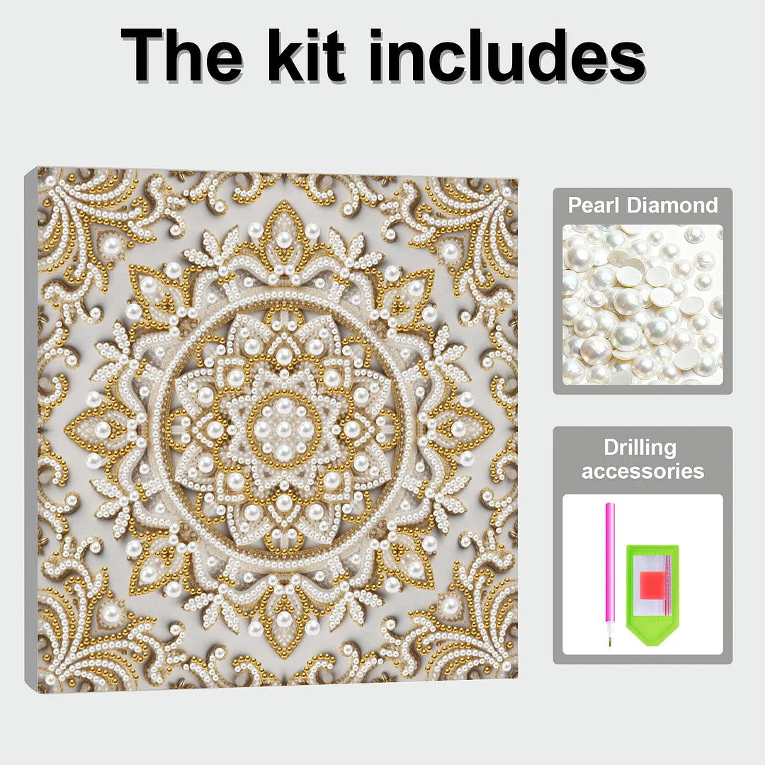 DIY Pearl Painting With Frame - Handmade Self-Adhesive Pearls - Mandala (25*25cm) E