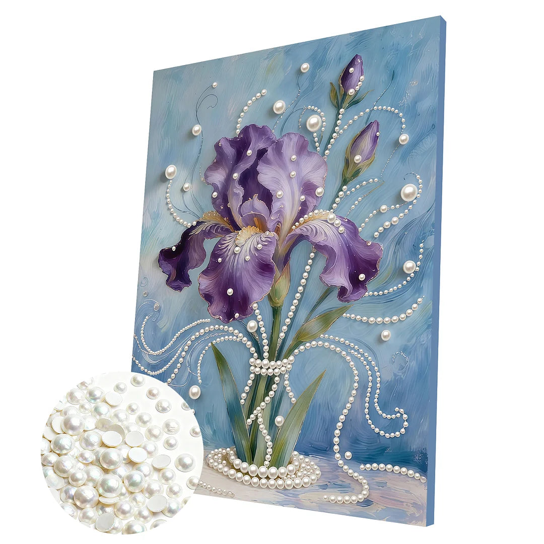 DIY Pearl Painting With Frame - Handmade Self-Adhesive Pearls - iris (30*40cm) A