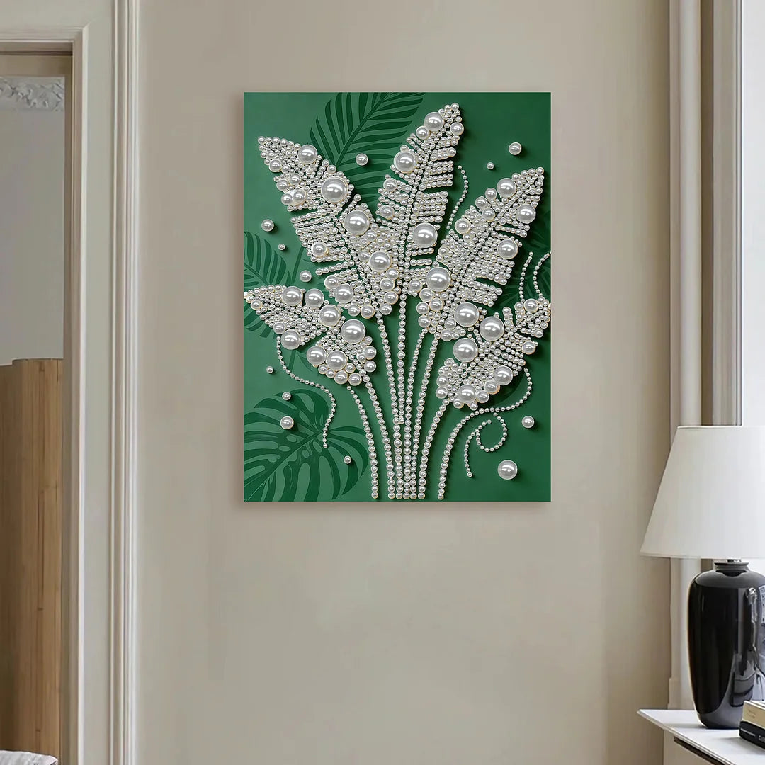 DIY Pearl Painting With Frame - Handmade Self-Adhesive Pearls - Green Plants (30*40cm)