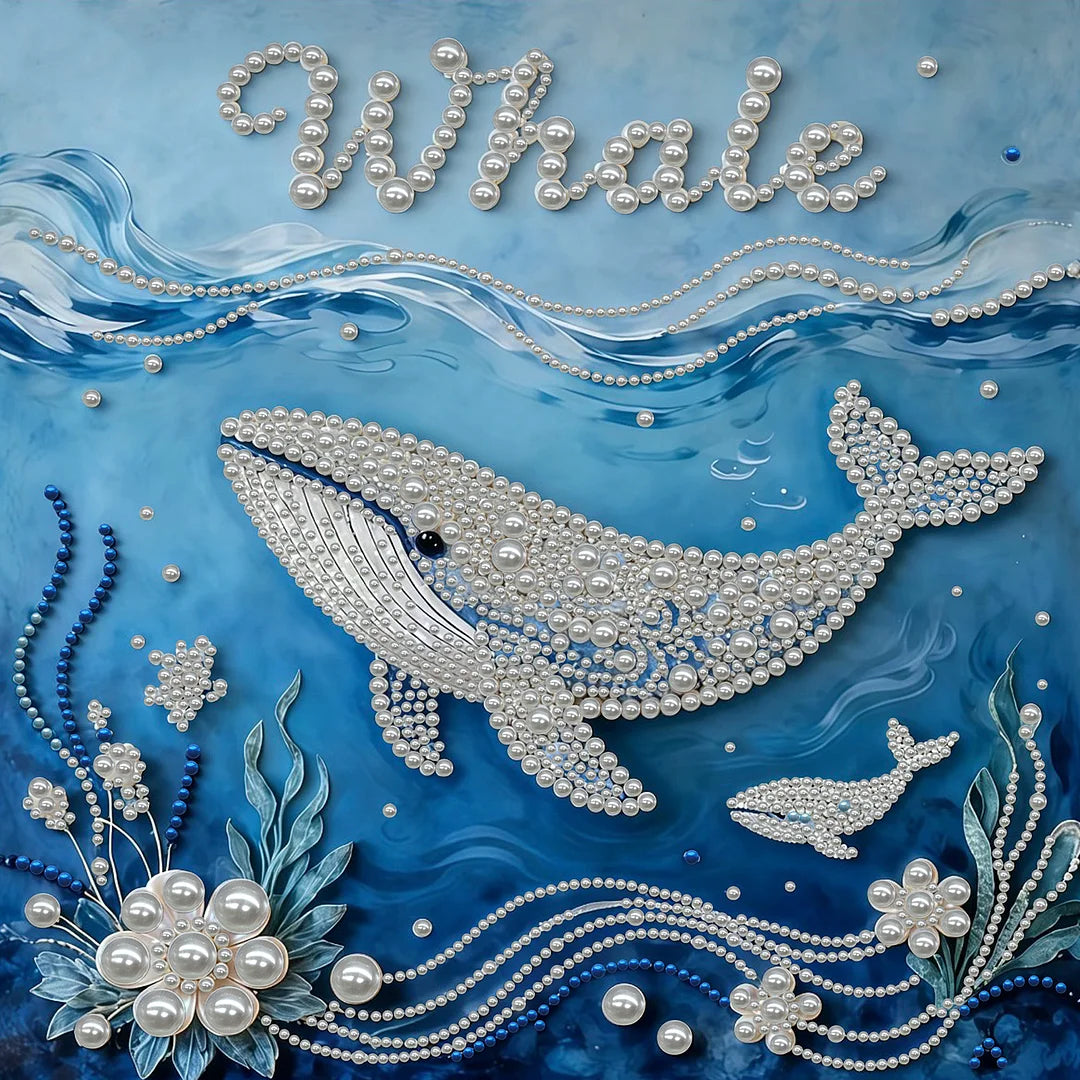 DIY Pearl Painting With Frame - Handmade Self-Adhesive Pearls - Whale (30*30cm) C