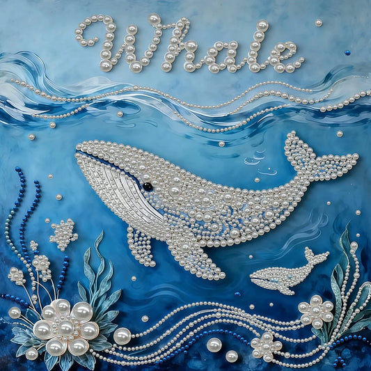 DIY Pearl Painting With Frame - Handmade Self-Adhesive Pearls - Whale (30*30cm) C