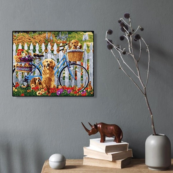 Paint By Number Oil Painting Wall Art Craft Decor Bike and Dogs