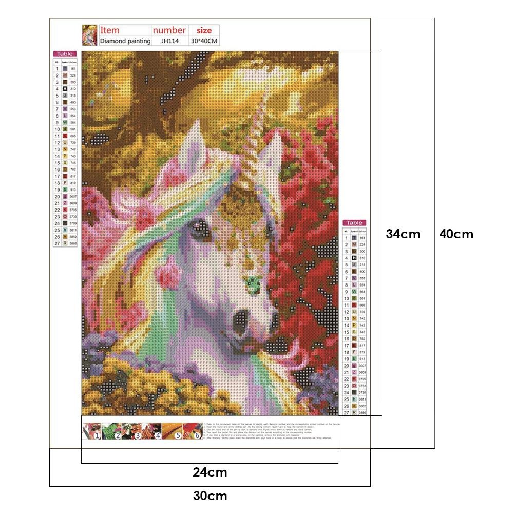 Diamond Painting - Full Round - Unicorn In Flowers