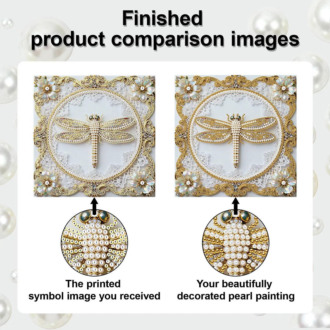 DIY Pearl Painting With Frame - Handmade Self-Adhesive Pearls - Dragonfly (25*25cm) C