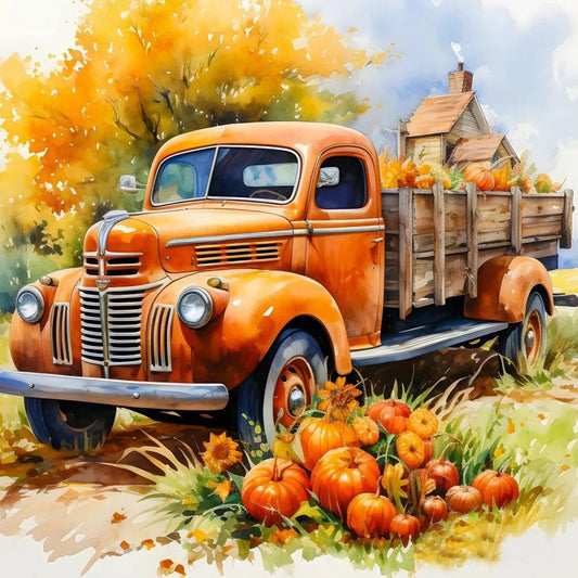 Diamond Painting - Full Round / Square - Autumn Pumpkin Car