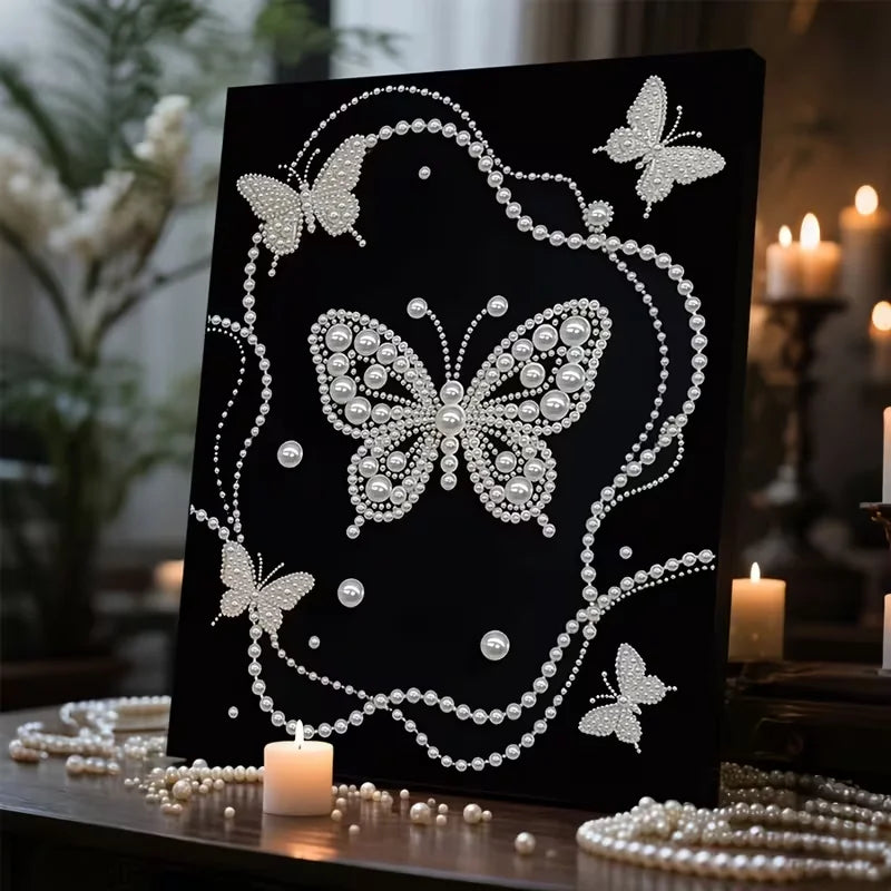 DIY Pearl Painting With Frame - Handmade Self-Adhesive Pearls - Butterfly (30*40cm) F