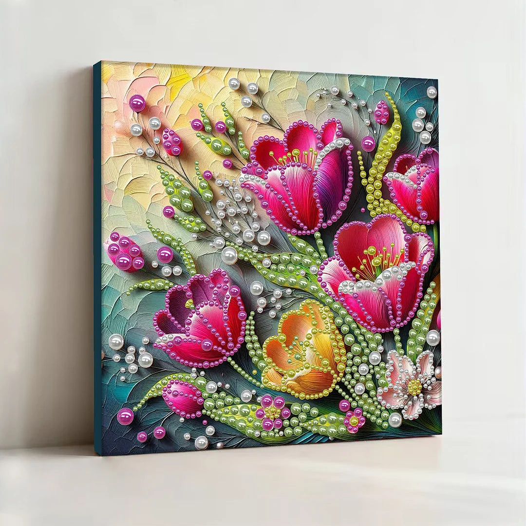 DIY Pearl Painting With Frame - Handmade Self-Adhesive Pearls - Tulip (30*30cm)