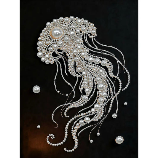 DIY Pearl Painting With Frame - Handmade Self-Adhesive Pearls - Jellyfish (30*40cm) B