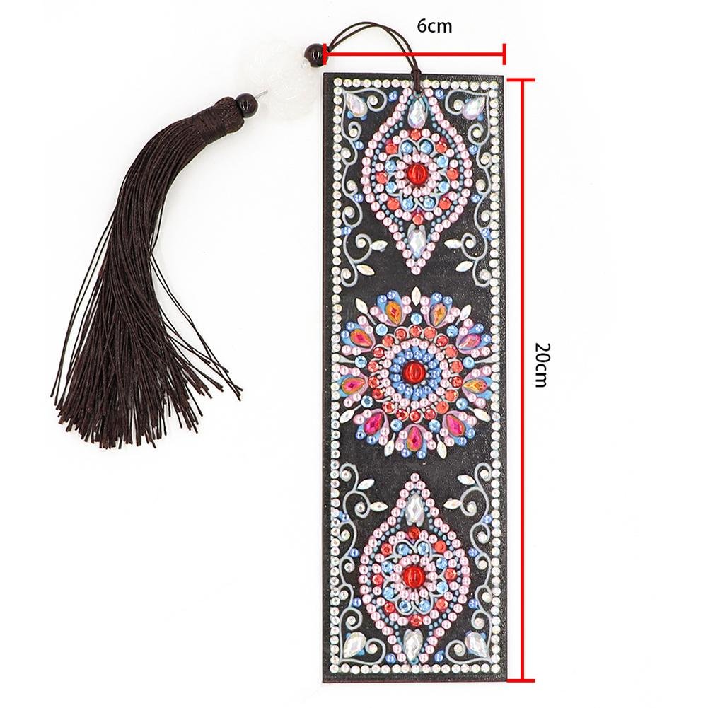 DIY Special Shaped Diamond Painting Colorful Flower Leather Tassel Bookmark
