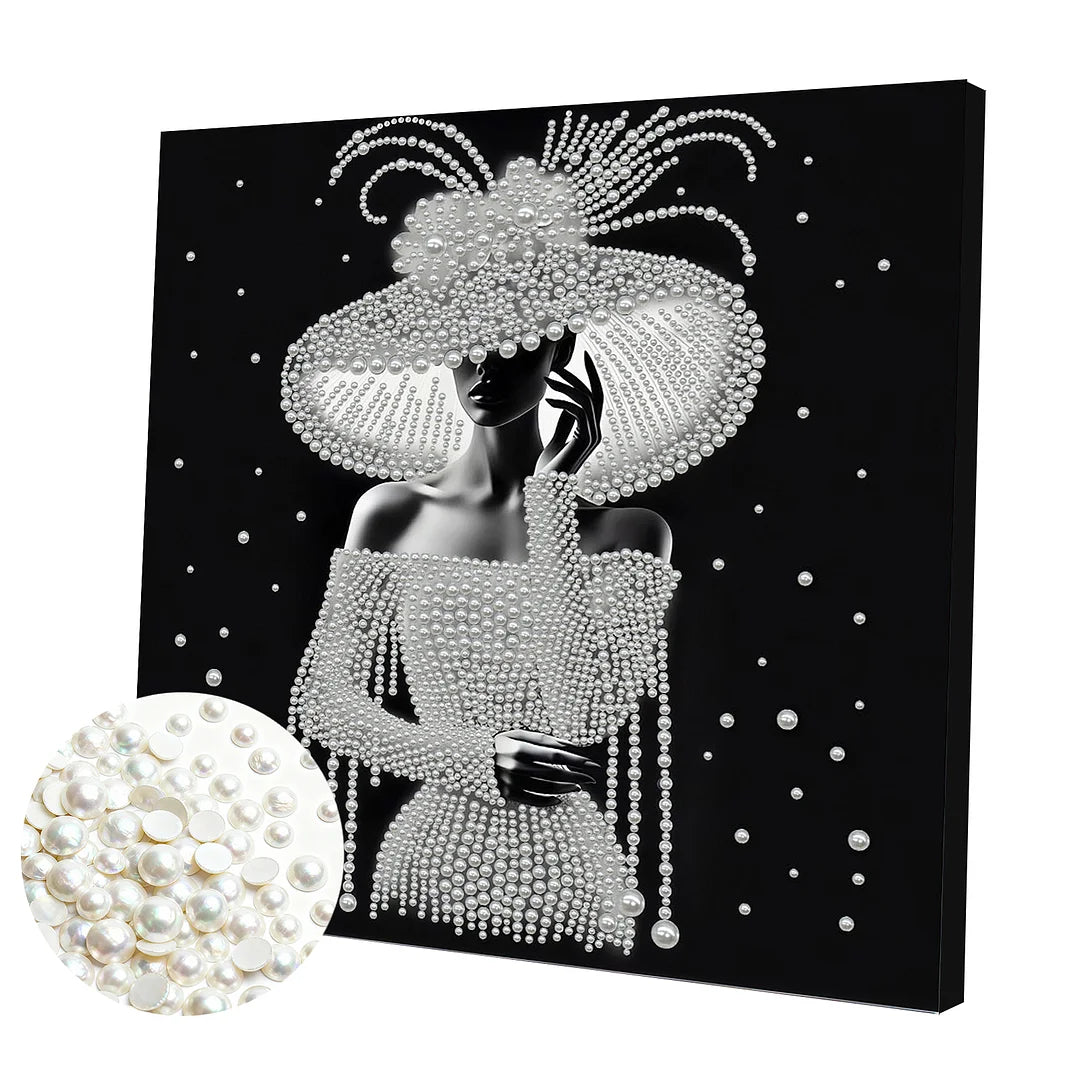 DIY Pearl Painting With Frame - Handmade Self-Adhesive Pearls - Lady (30*30cm) F