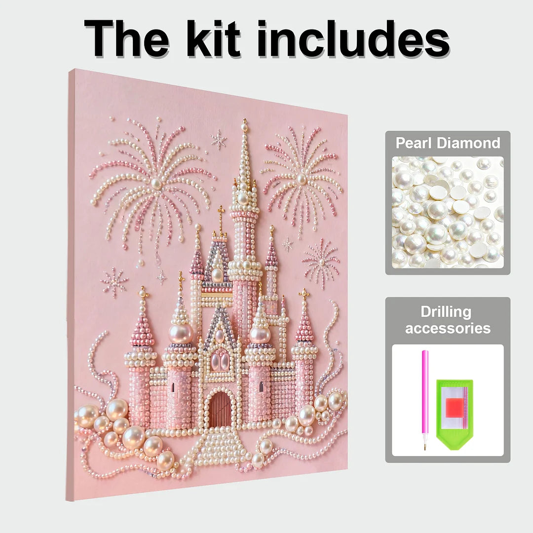 DIY Pearl Painting With Frame - Handmade Self-Adhesive Pearls - Castle (40*50cm) A