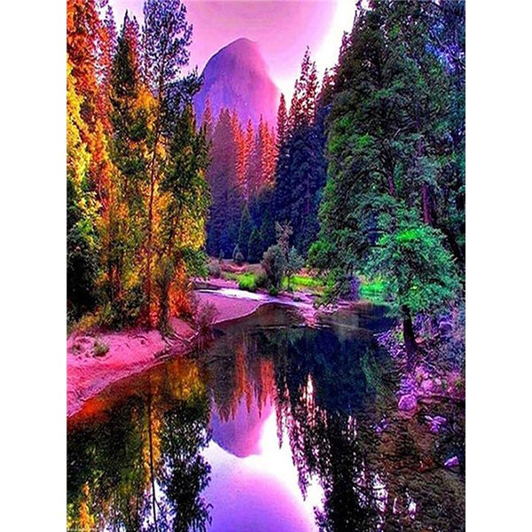 Diamond Mosaic Embroidery Kit Colorful Mountain Waterfall