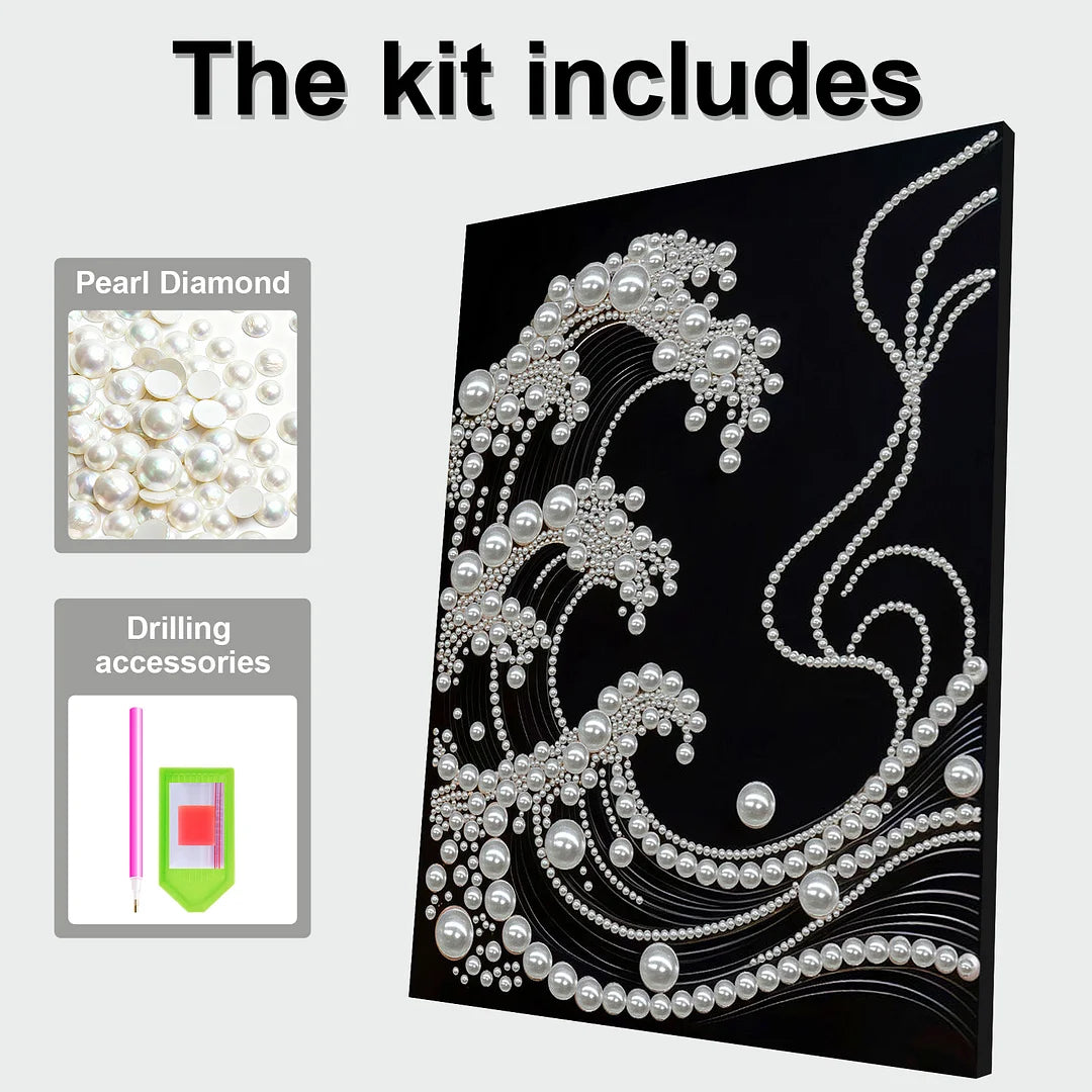 DIY Pearl Painting With Frame - Handmade Self-Adhesive Pearls - Waves (30*40cm) E