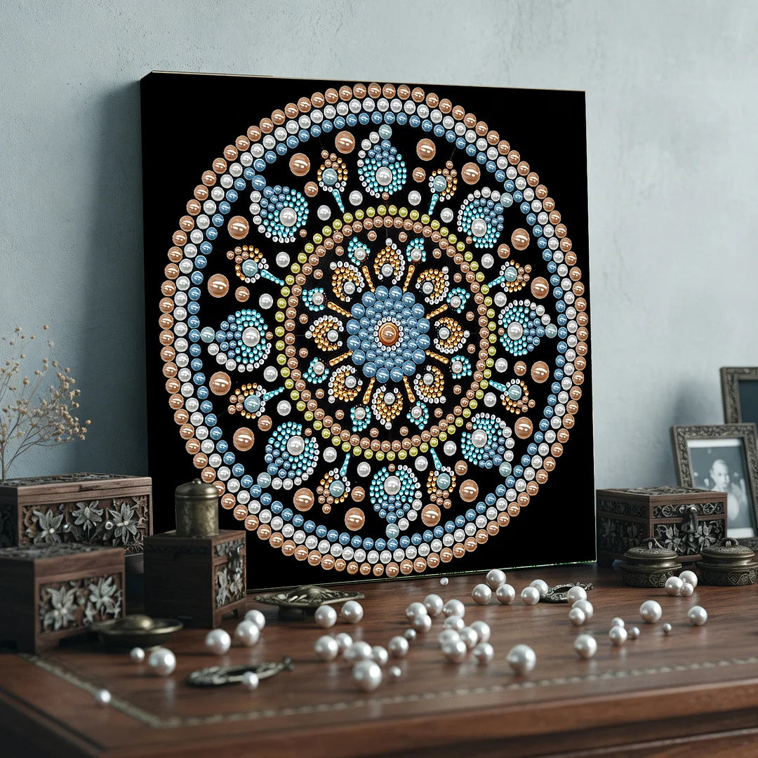 DIY Pearl Painting With Frame - Handmade Self-Adhesive Pearls - Ocean Bead Mandala (25*25cm)