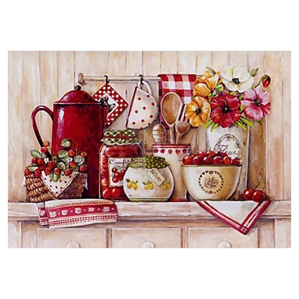 5D Diy Diamond Painting Kit Full Round Beads Kitchen Tea Set