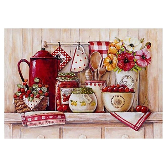 5D Diy Diamond Painting Kit Full Round Beads Kitchen Tea Set