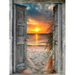 5D Diy Diamond Painting Kit Full Round Beads Window Sunset