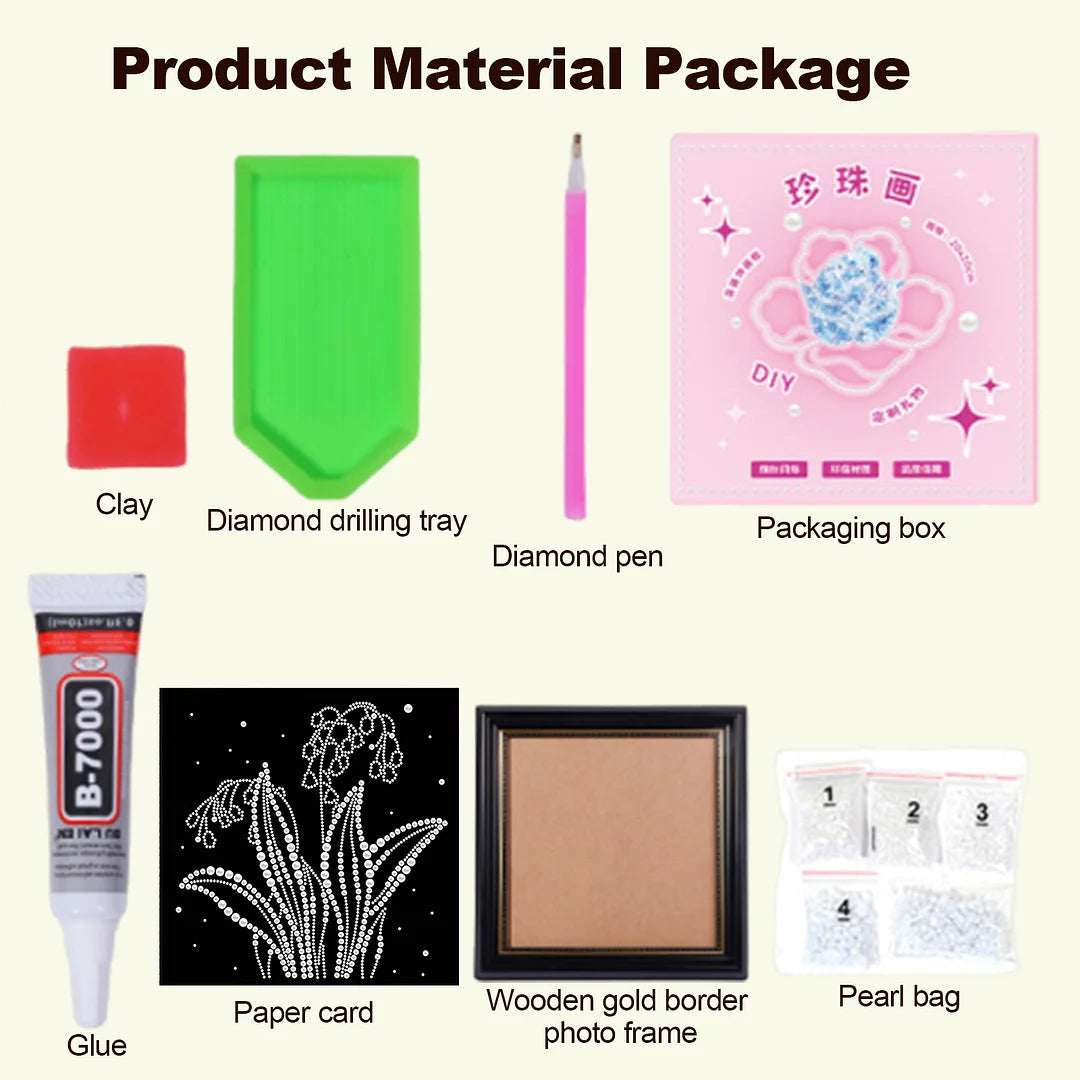 DIY Pearl Painting With Frame - Handmade Self-Adhesive Pearls - Plants (27*27cm)