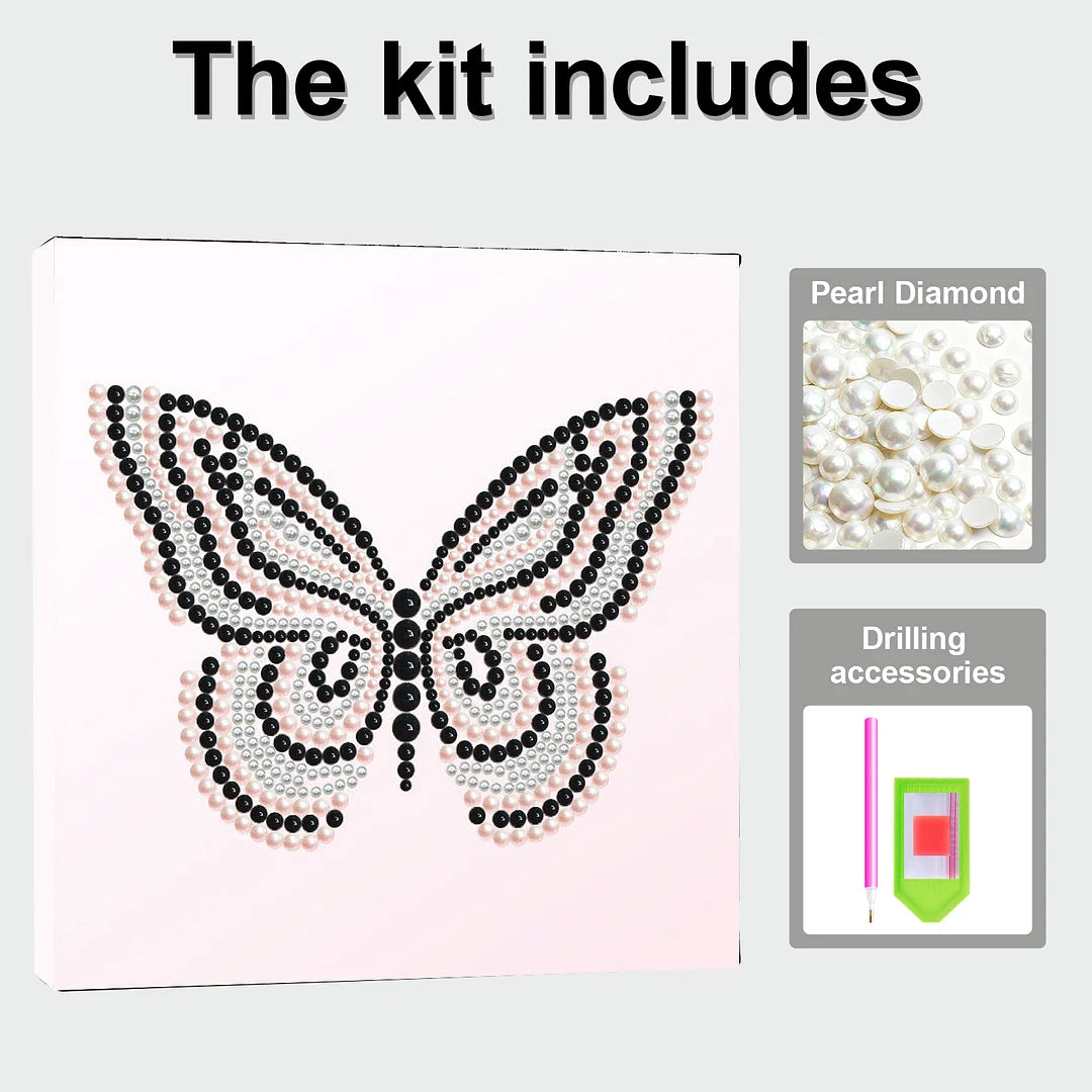 DIY Pearl Painting With Frame - Handmade Self-Adhesive Pearls - Butterfly (30*30cm) H