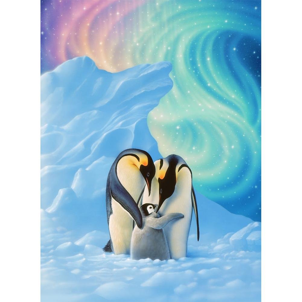5D Diy Diamond Painting Kit Full Round Beads Aurora Penguin