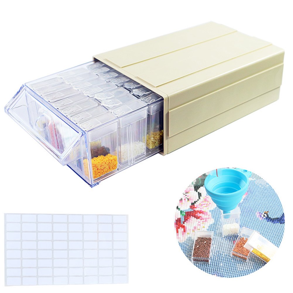 Drawer Drill Painting Storage Box Set Round Bottle (35pcs Beige Single)