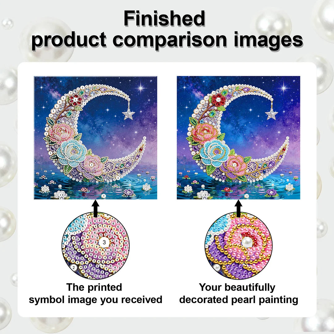 DIY Pearl Painting With Frame - Handmade Self-Adhesive Pearls - Moon (25*25cm)