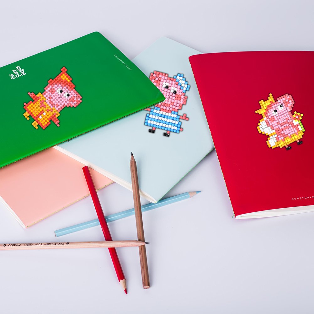 5pcs Diamond Painting Cartoon Pig Stickers Set Funny Toy Adhesive Decals