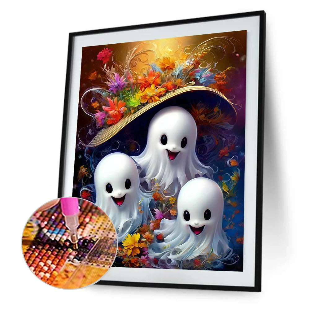 Diamond Painting - Full Round / Square - Three Halloween Ghosts
