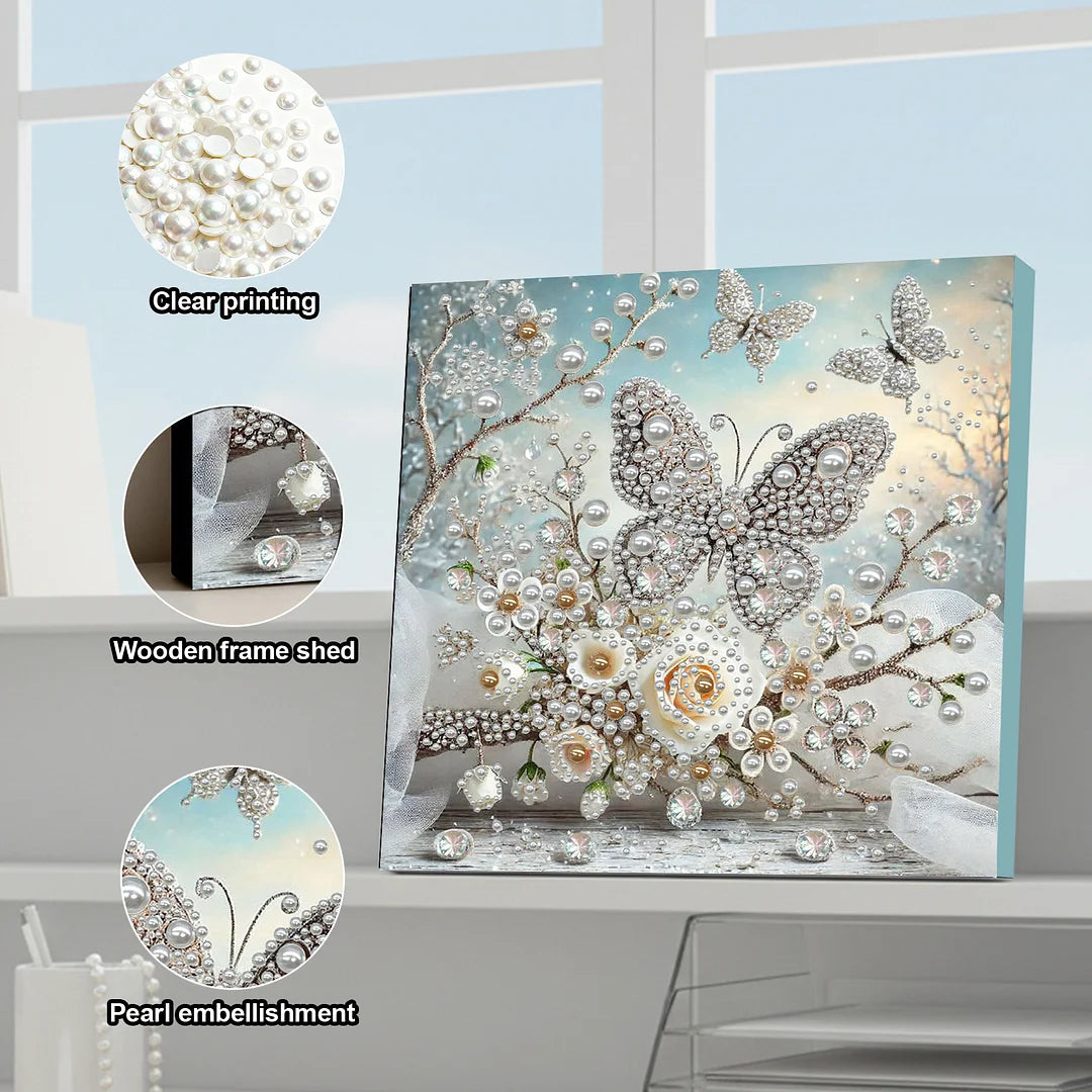 DIY Pearl Painting With Frame - Handmade Self-Adhesive Pearls - Butterfly Garden (30*30cm)