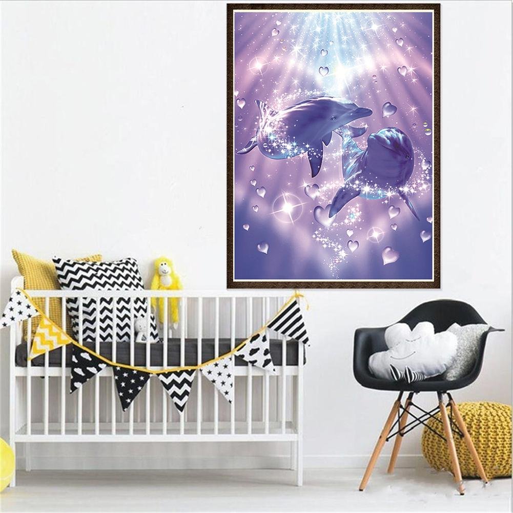 5D DIY Diamond Painting Kit - Full Round - Lovely Dolphins