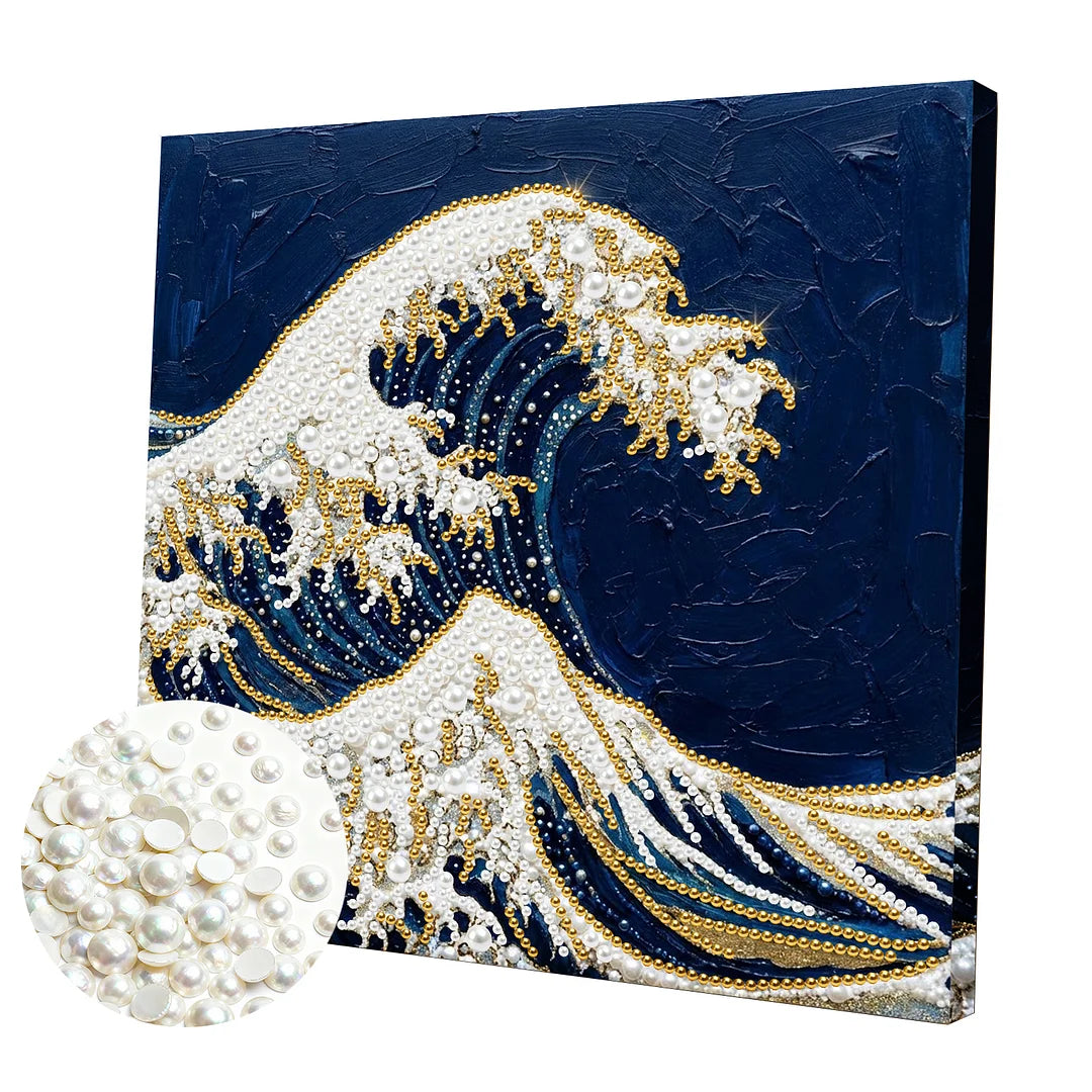 DIY Pearl Painting With Frame - Handmade Self-Adhesive Pearls - Waves (25*25cm)