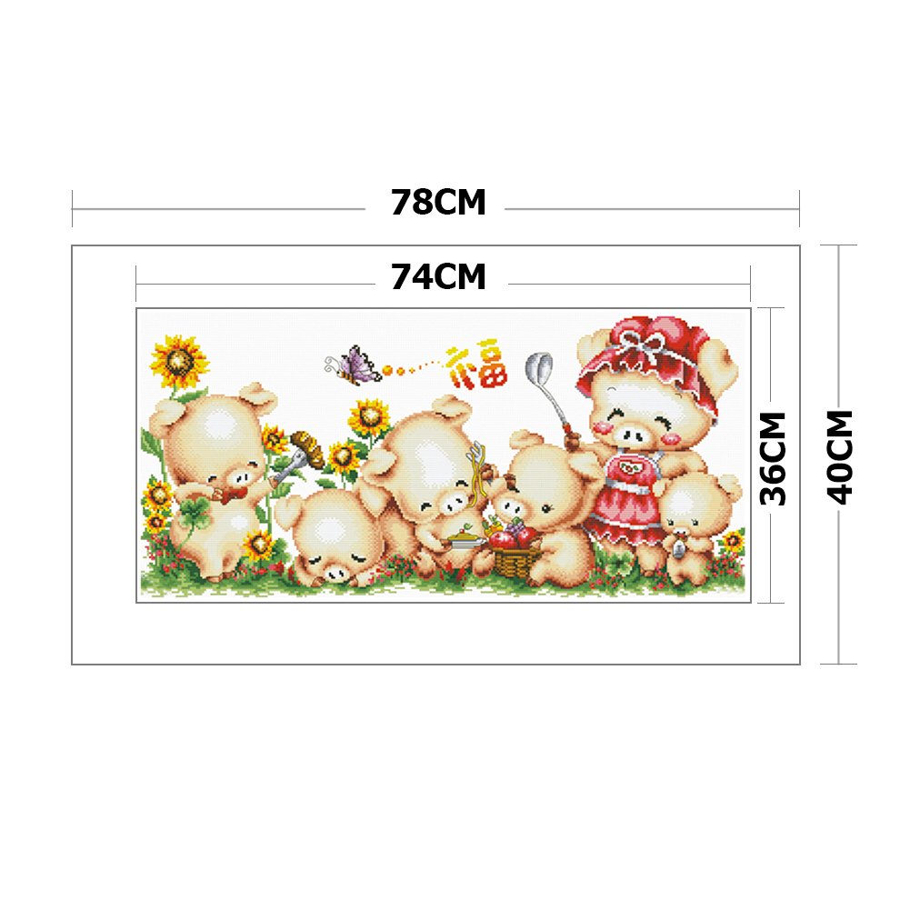 11ct Stamped Cross Stitch - Warm Pig Home (78*40cm)