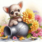 Diamond Painting - Full Round / Square - Dog With Flower Vase