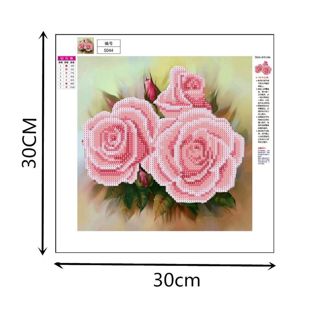 Diamond Painting - Partial Round - Three Pink Flowers