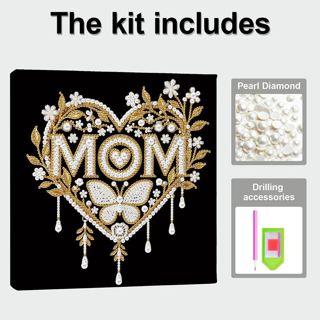 DIY Pearl Painting With Frame - Handmade Self-Adhesive Pearls - MOM (25*25cm)