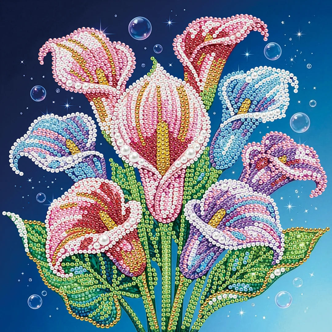 DIY Pearl Painting With Frame - Handmade Self-Adhesive Pearls - Calla Lily (25*25cm)