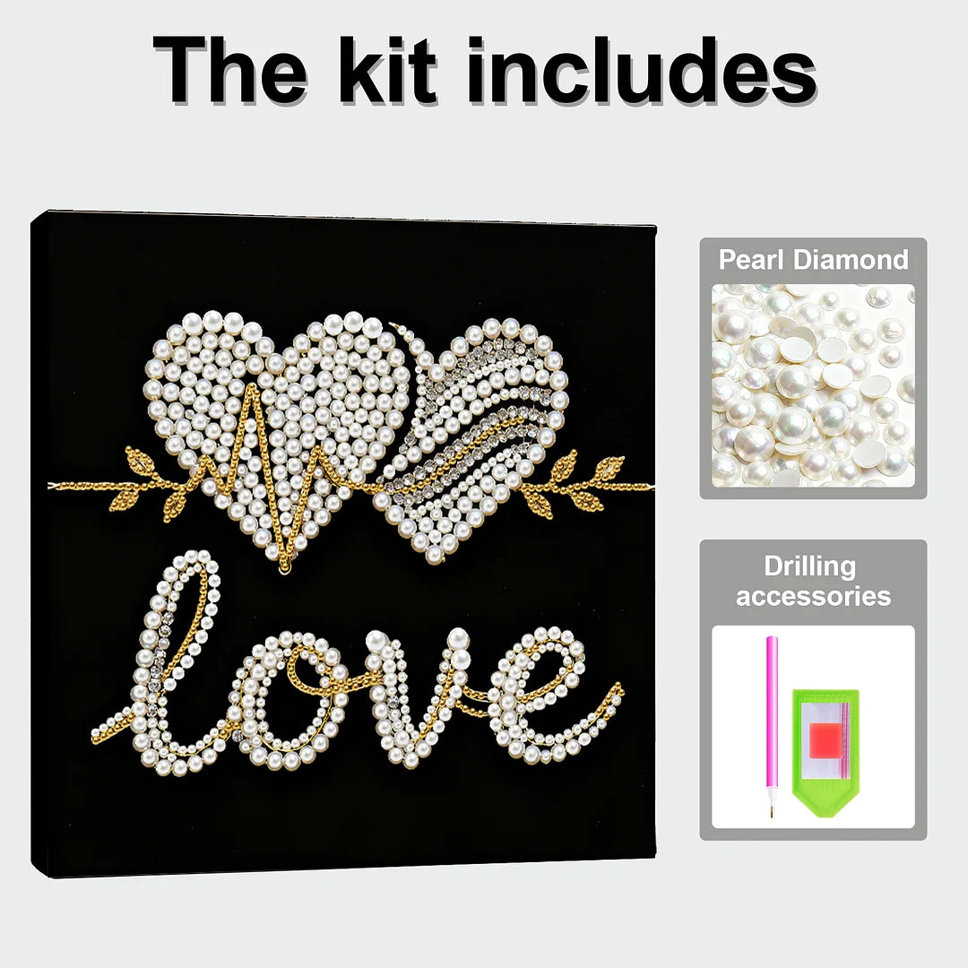DIY Pearl Painting With Frame - Handmade Self-Adhesive Pearls - Love (25*25cm)