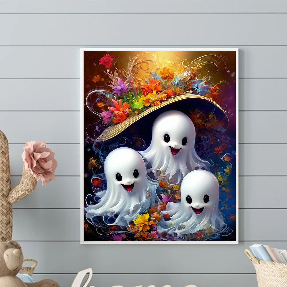 Diamond Painting - Full Round / Square - Three Halloween Ghosts