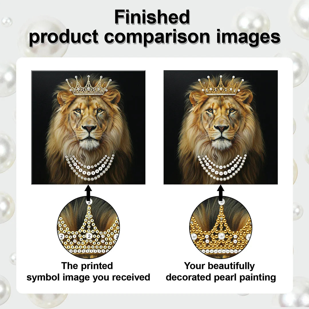 DIY Pearl Painting With Frame - Handmade Self-Adhesive Pearls - Lion (25*25cm) B