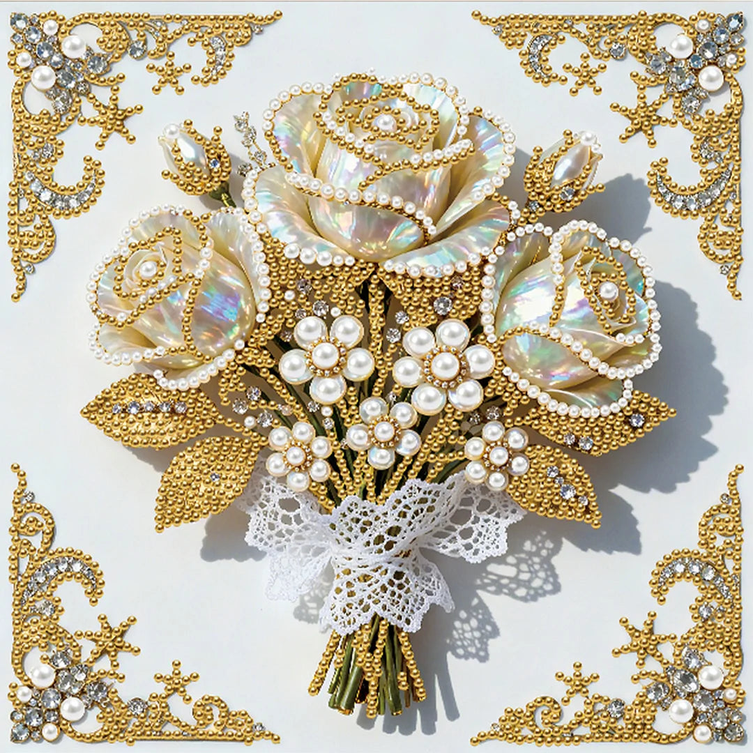 DIY Pearl Painting With Frame - Handmade Self-Adhesive Pearls - Flower (25*25cm) B