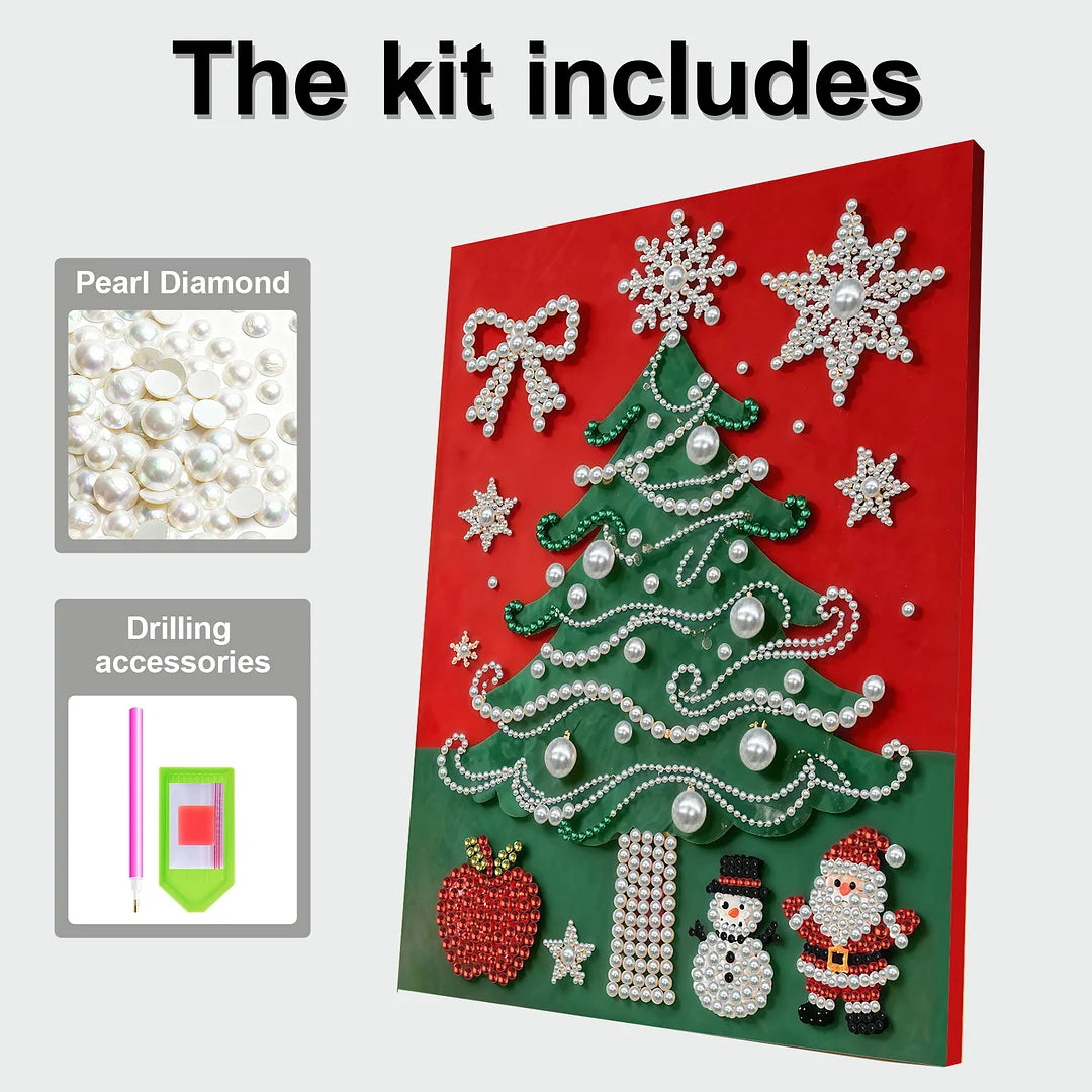 DIY Pearl Painting With Frame - Handmade Self-Adhesive Pearls - Christmas Tree (30*40cm)