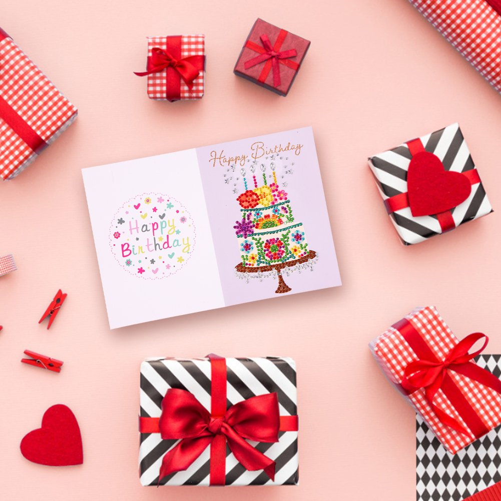 DIY 5D Diamond Painting Happy Birthday Postcard - Cake C