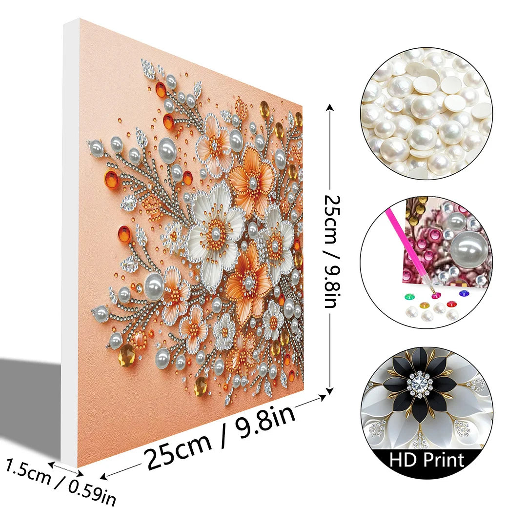 DIY Pearl Painting With Frame - Handmade Self-Adhesive Pearls - Flowers (25*25cm)