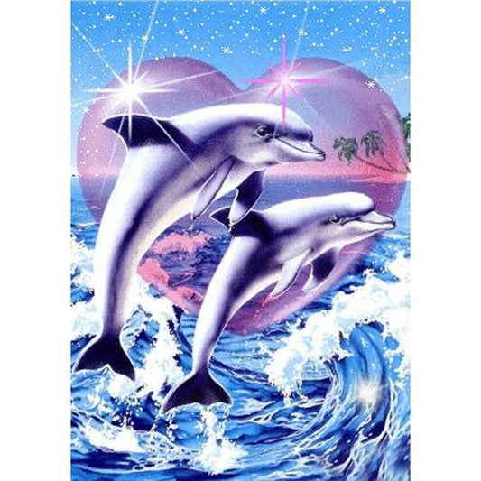5D Diy Diamond Painting Kit Full Round Beads Jumping Dolphin