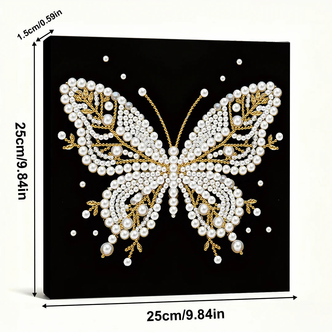 DIY Pearl Painting With Frame - Handmade Self-Adhesive Pearls - Butterfly (25*25cm) D
