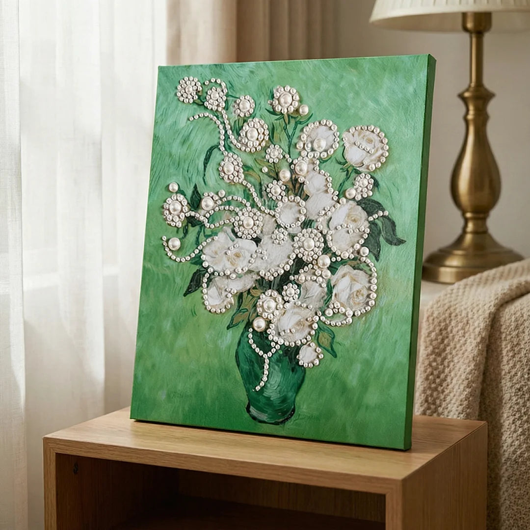 DIY Pearl Painting With Frame - Handmade Self-Adhesive Pearls - Rose (40*50cm) A