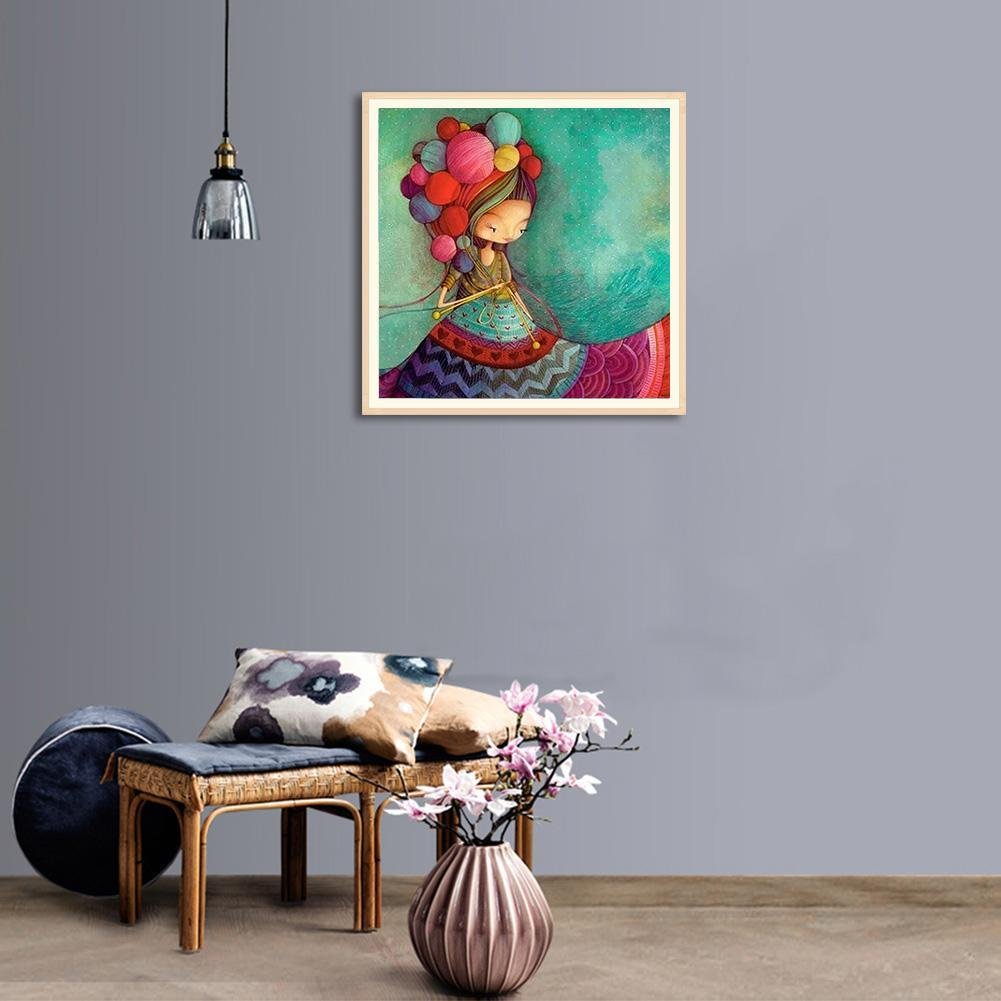Diamond Painting - Full Round - Girl Knitting