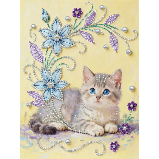 DIY Pearl Painting With Frame - Handmade Self-Adhesive Pearls - Cat (30*40cm) B